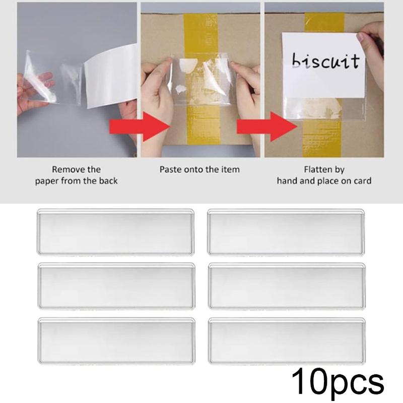 10Pcs Clear Self-Adhesive PVC Shelf Tag Pockets Removable Label Holders for Home Drawer Closet Organizing