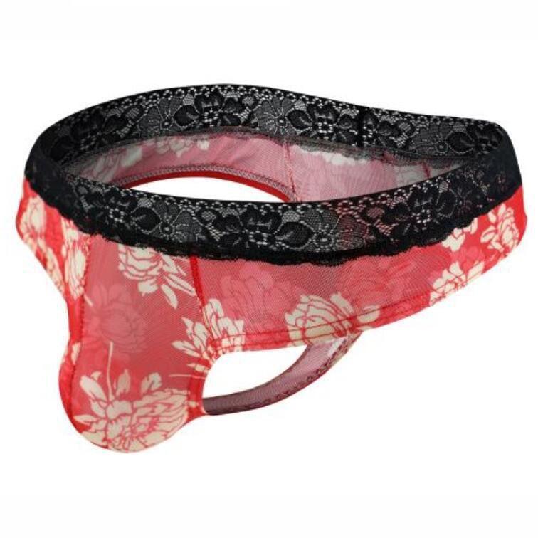Men's Underwear Mesh Printing Thongs Lace Transparent Sexy Thongs U Breathable Transparent Thongs