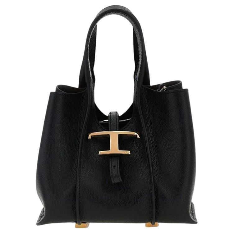 Tods T Timeless Металлическая подвеска T Кожаная Сумка Женские сумки Черный XBWTSBA0000Q8EB999