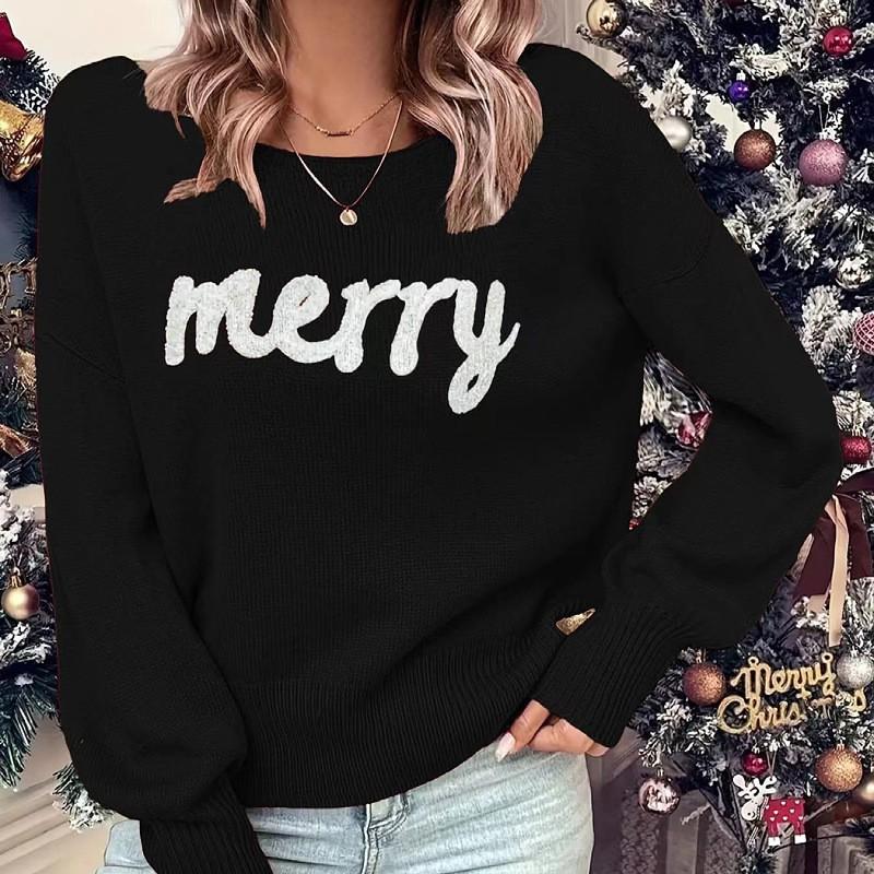 Womens Christmas Knit Sweater 2026 Round Neck Long Sleeve Pullover Loose Fit Acrylic Casual Top