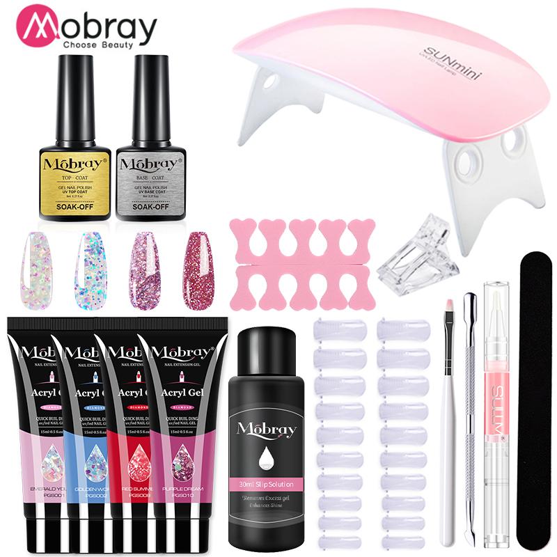 Mobray 15/8/5PCS Poly Extention Gel Set For Manicure Gel Extension Set Color Nail Tip Form Crystal UV Gel Slice Brush Nail Gel