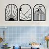 3 шт./комплект Бохо черный металлический настенный декор - минималистичное черное настенное искусство, бохо линейный железный художественный силуэт настенная наклейка