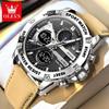 OLEVS Multi Function Quartz Watches for Man Fashion Casual Leather Strap Dual Time Waterproof Luminous Digital Man Watch