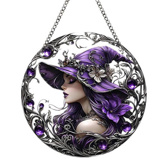 Halloween Witch Black Cat Hanging Sign 2D Flat Acrylic Broom