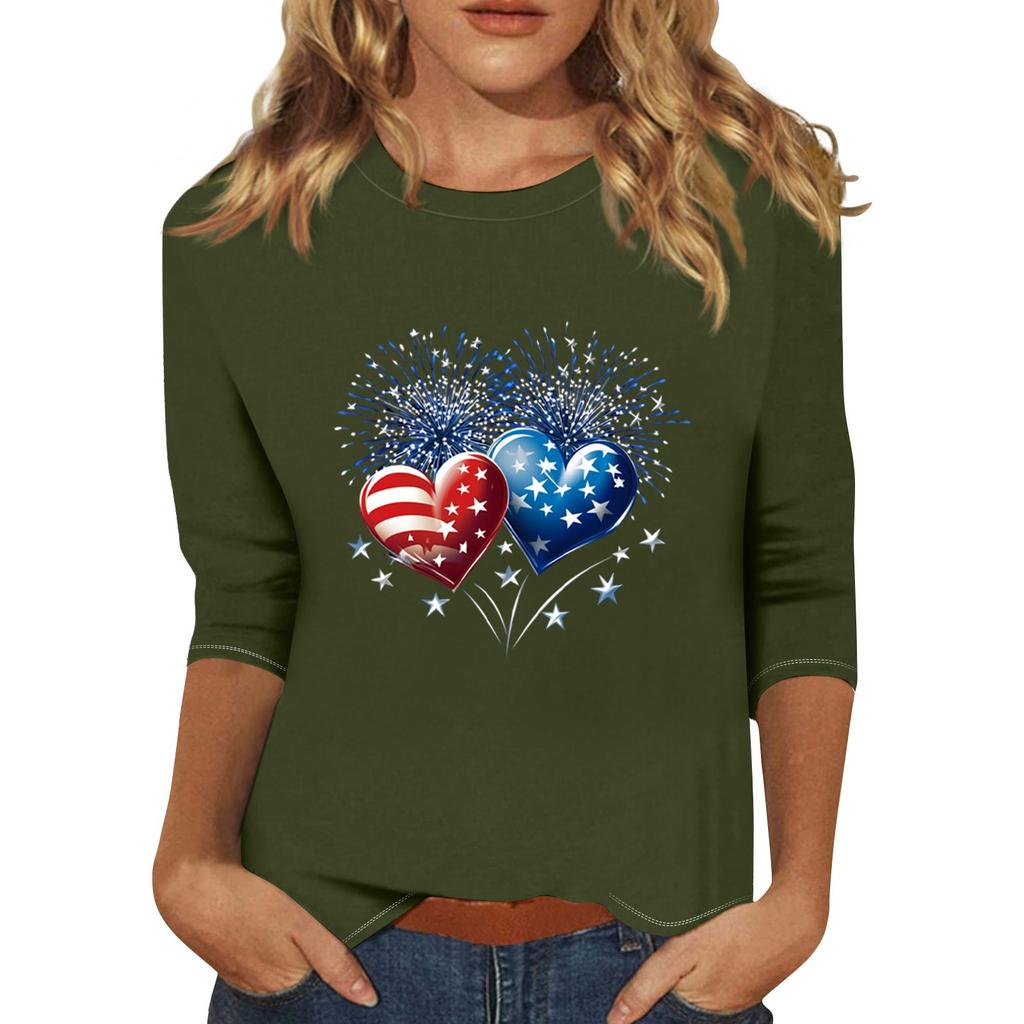 Women's Print Round Neck Top With Three Quarter Sleeves T-Shirt Three Quarter Sleeves T-Shirt