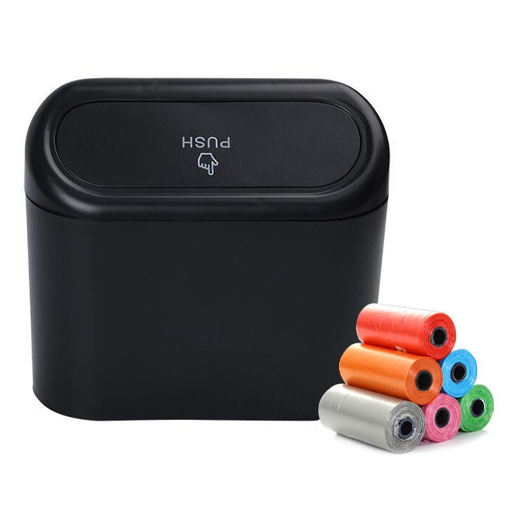 Universal Organizer Car Clamshell Trash Bin Hanging Vehicle Garbage Dust Case Storage Box Black ABS Square Pressing Trash