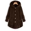 Women Plus Size Button Plush Tops Hooded Loose Cardigan Wool Coat Winter Jacket