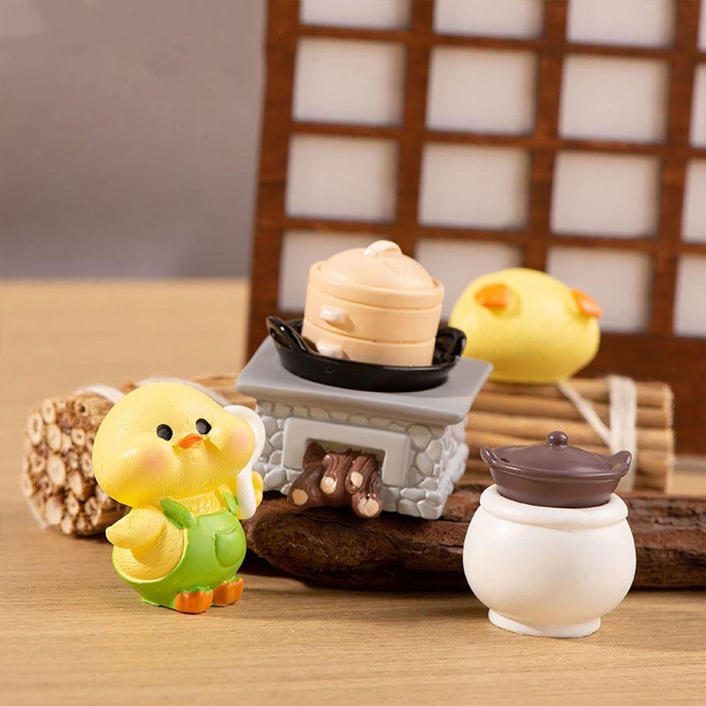 Resin Little Cooking Duck Statue Fairy Garden Desktop Knick-knacks Cartoon Yellow Duck Figurines