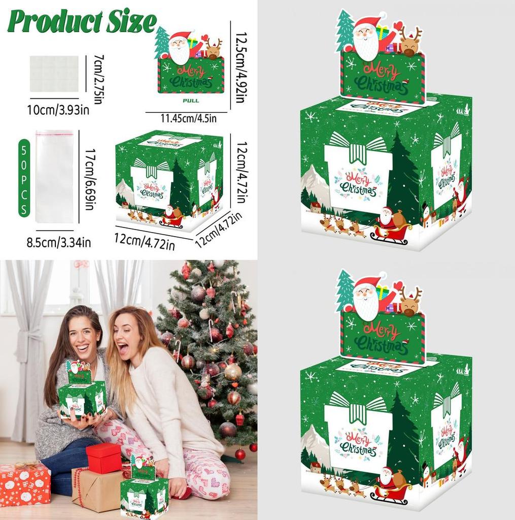 Зеленая подарочная коробка для рождественской вечеринки с принтом Санта-Клауса для семьи и друзей