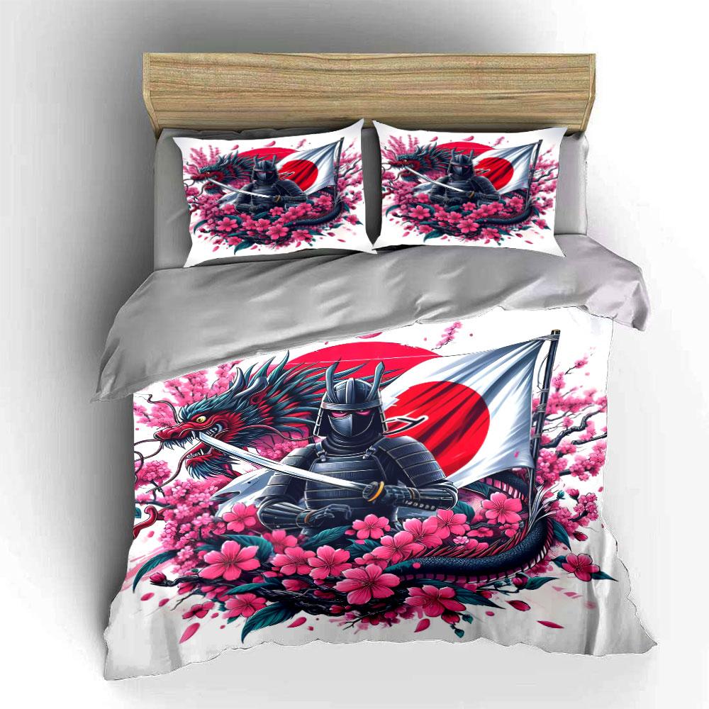 "Samurai Art Decor Set" Soft Skin-Friendly Bedding Set Includes 1 Duvet Cover And 2 Pillowcase, Gift