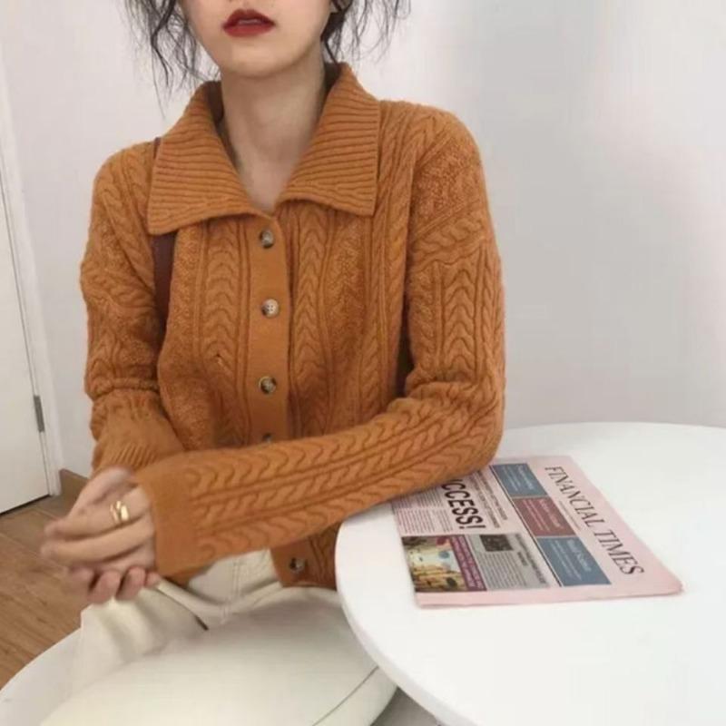 Ретро стиль Гонконга свободный свитер короткий женский в модном нежном стиле вязаный кардиган дизайн ниша смысл