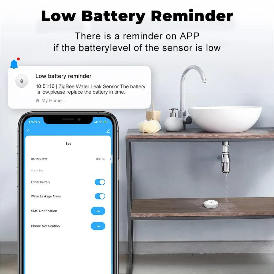 Tuya ZigBee WiFi Smart Water Sensor Water Flood Sensor Smart Life APP Удаленный мониторинг Сигнализация затопления Работает со шлюзом ZigBee