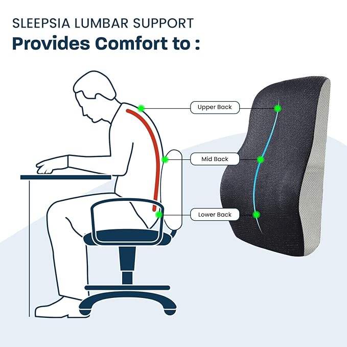 (Black/Grey Lumbar Back Support (Gel Infused) Lumbar Support Pillow for Office Chair for Back Pain, Car Seat, Memory Foam