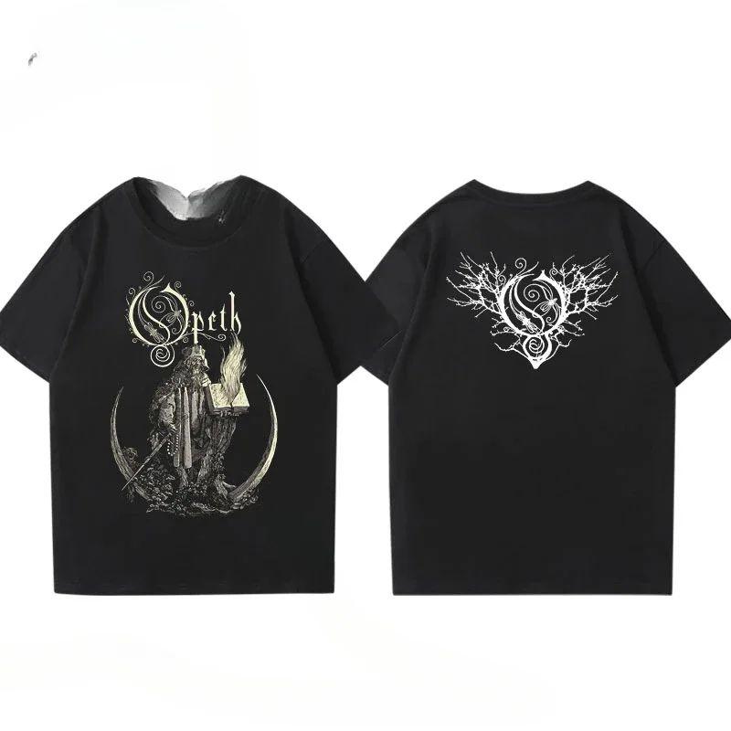 Rock Gothic Tops Vintage Progressive Death Metal Band Printed Tshirt Fashion Opeth Band ShortSleeved Cotton Streetwear Unisex