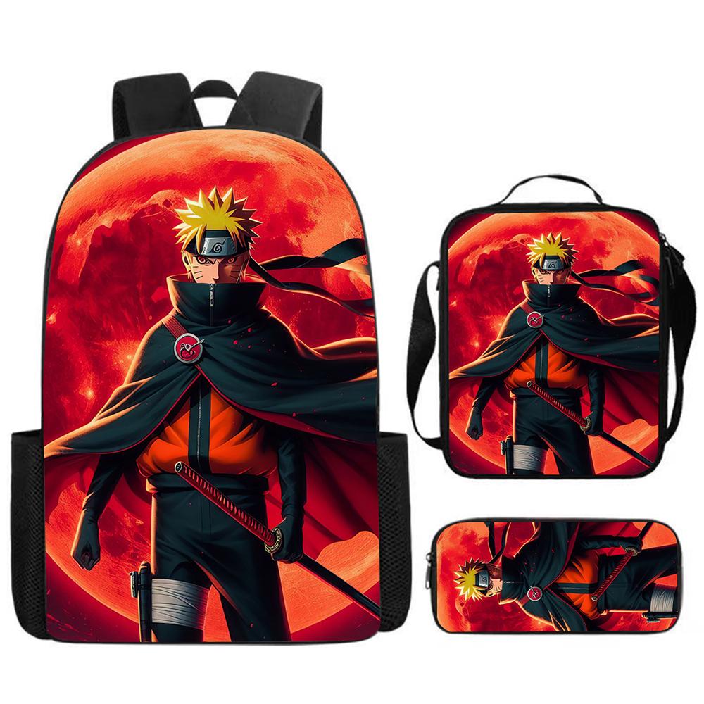 Набор из 3 предметов Школьный рюкзак NARUTO для детей с сумкой для ланча и пеналом, Легкий и прочный, Мультяшные школьные сумки для детей от 6 до 10 лет, Мальчиков и девочек