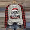 Women's Fashion Round Neck Pullover Plunging Sleeve Tee Christmas Printed Top
