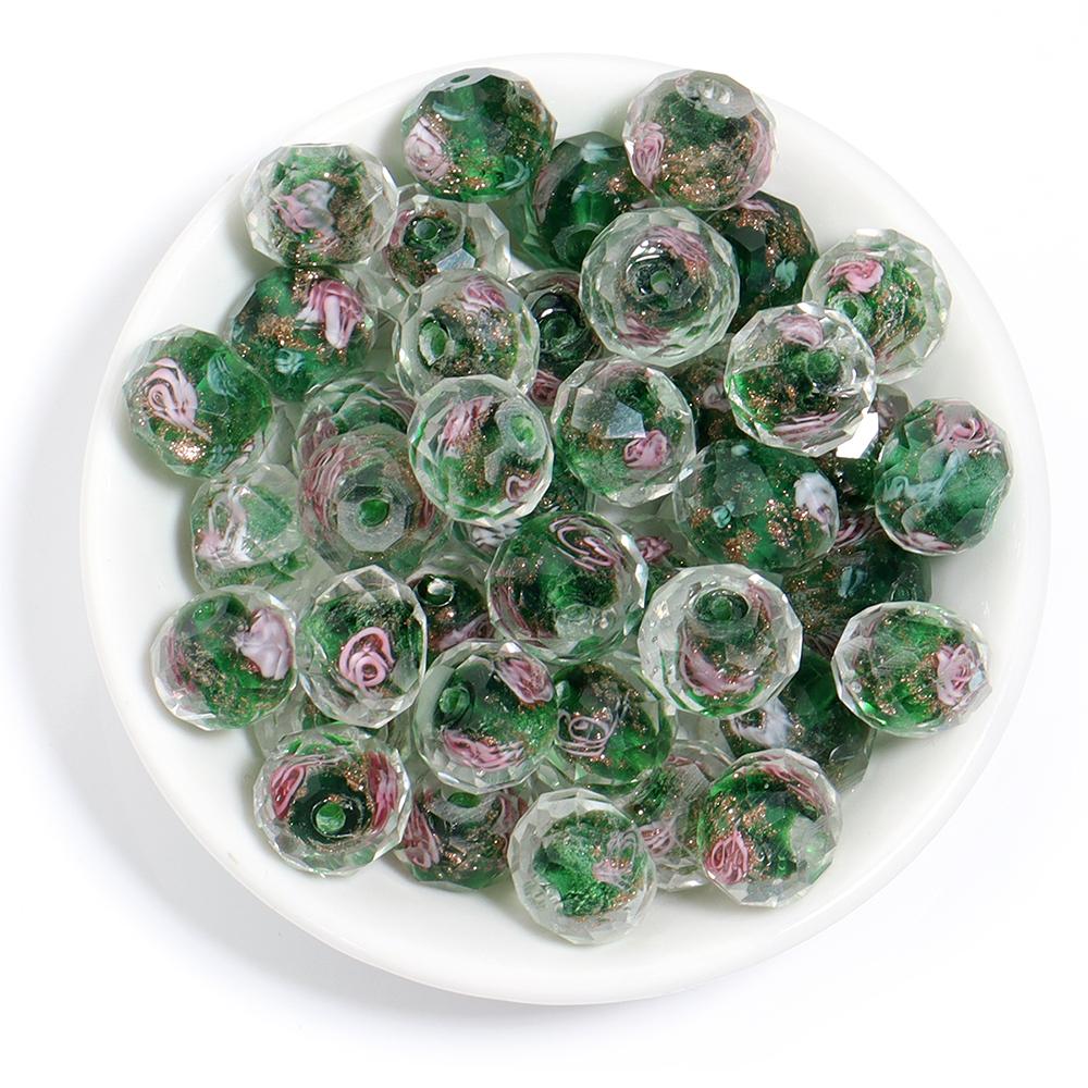 10pcs/lot 8 10 12mm Colored Faceted Lampwork Beads Flower Pattern Loose Spacer Abacus Glass Bead For DIY Charms Bracelet Earring