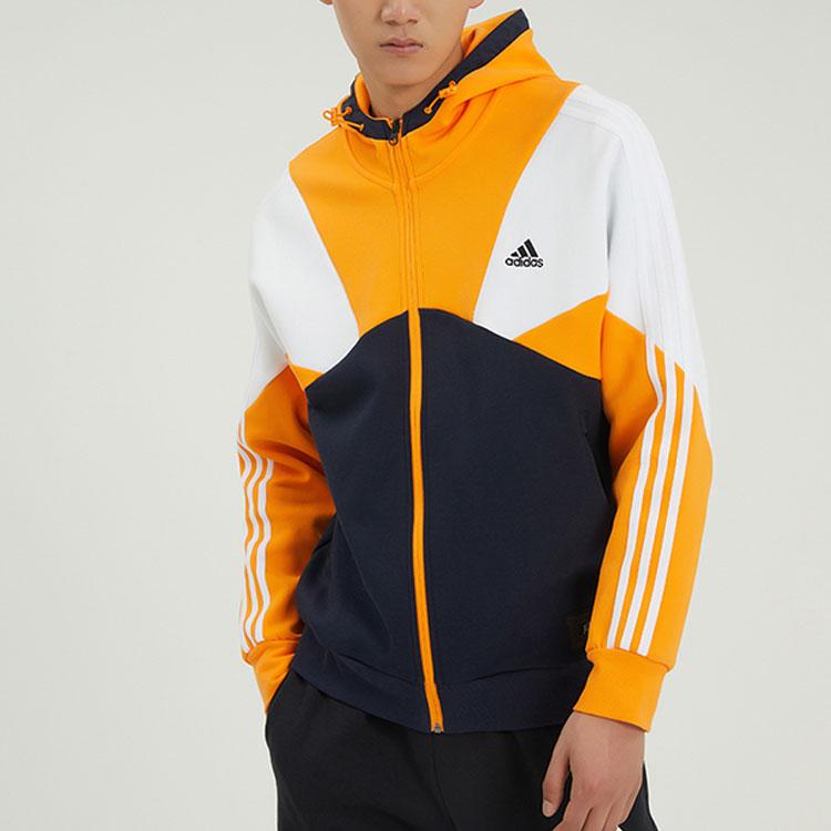 adidas Мужская куртка-толстовка на молнии с блоками цвета Темно-синий Оранжевый Белый HE7471