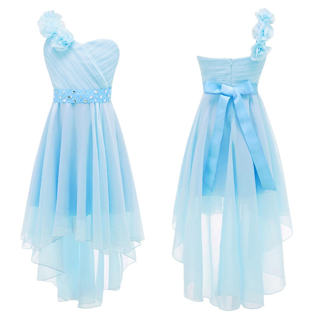 Шифоновое свадебное платье подружки невесты на одно плечо с цветами и асимметричным подолом, пышное бальное платье для выпускного вечера