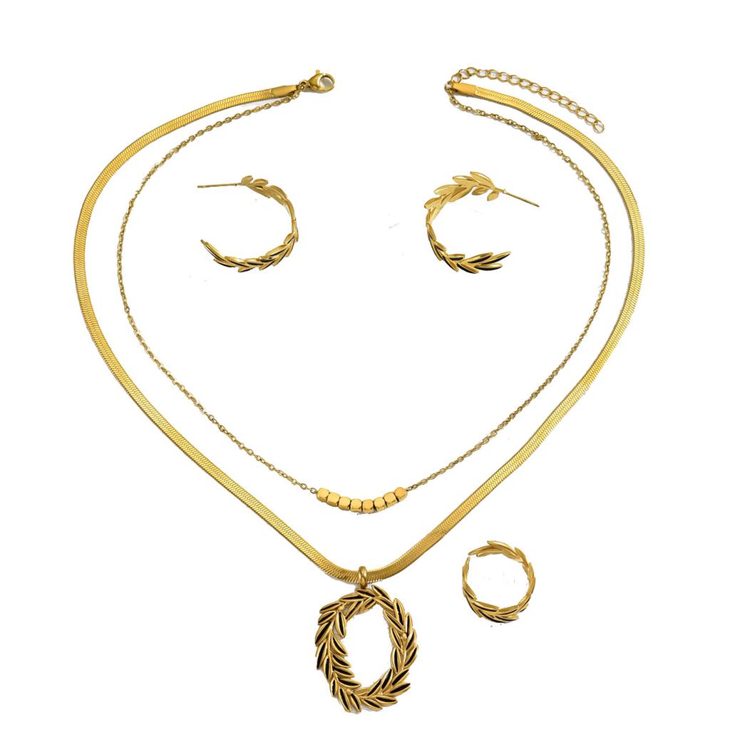 Стильное и простое по стилю кольцо, женское ожерелье, комплект украшений, дизайн в виде листьев, стекающих с масла, серьги, длинная цепочка.