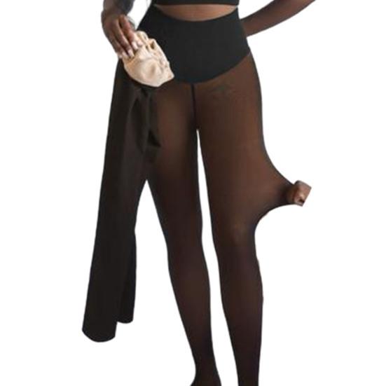 Женские флисовые леггинсы с одним швом, теплые, имитирующие прозрачные колготки, термолеггинсы для контроля живота для свиданий, вечеринок, работы