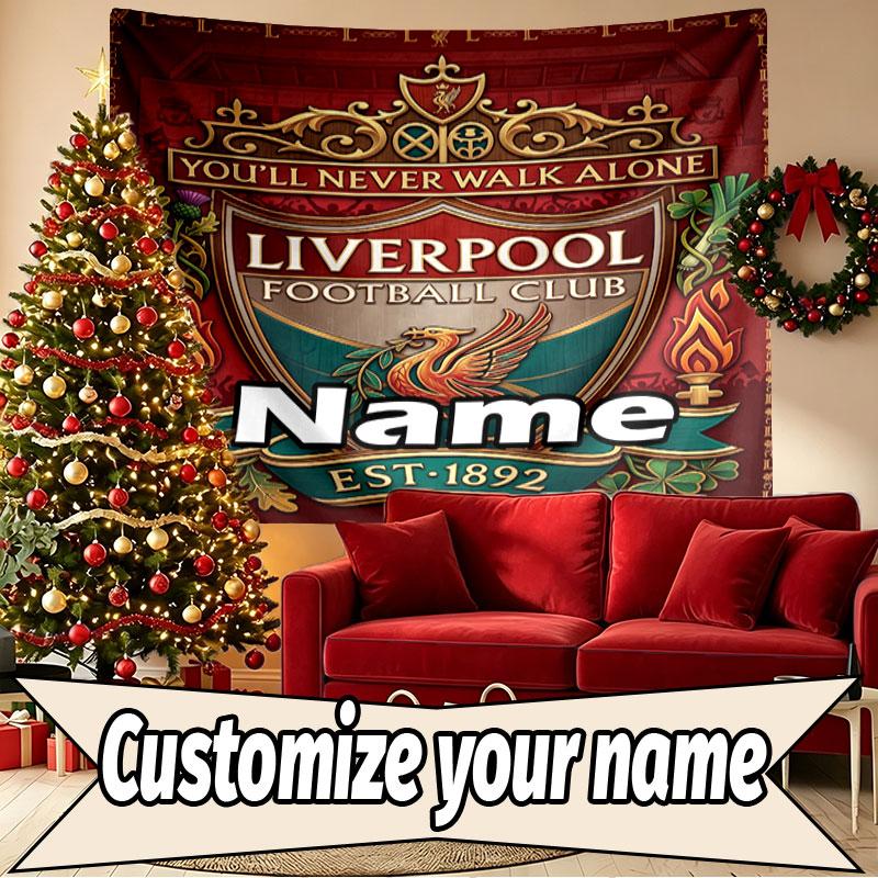 Custom Name Personalized Liverpool Football Club Print Tapestry, Wall Art Decor, Bedroom, Dorm, Apartment, LivingRoom, Party Backdrop, Gift for Birthd