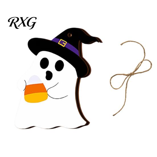 Halloween Party Supplies Ghost Wooden Hanging Sign with Hemp Rope, Cute Indoor Signs Pendants for Home Wall Decorations Outdoor Decor