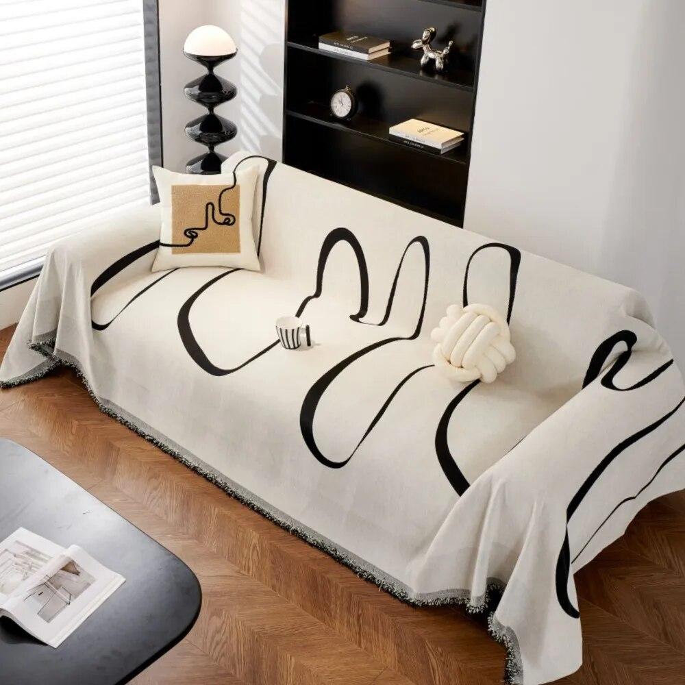 Black White Lines Couch Covers Luxury Sofa Cover Cloth Slipcover Non-Slip Cloth Sofa Cushion Blanket Decorative Dust Cover
