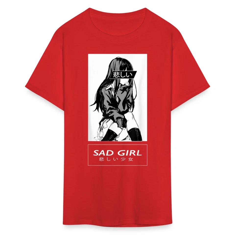 Sad Anime Emo Girl - Aesthetic Vaporwave Anime Otaku Sadness Introvert T-Shirt 4