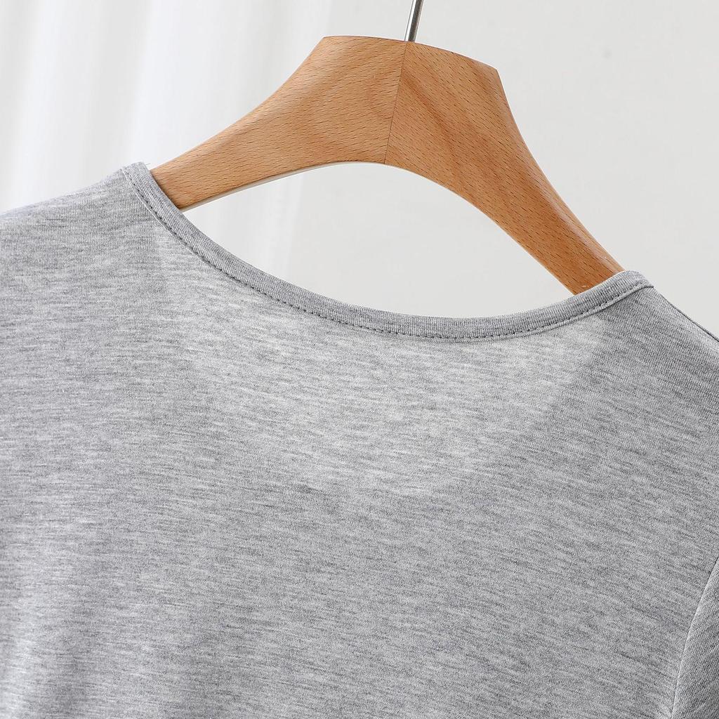 Women's Summer Solid Color Loose Slimming Modal Mid-Length Dress with Round Neck and Short Sleeves