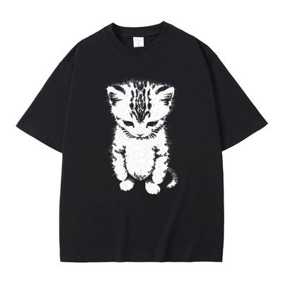 Футболка с графическим принтом El Gato Sad Crying Cat Funny Meme Унисекс Мужская Повседневная Юмористическая Винтажная Хлопковая Футболка Большого Размера с Коротким Рукавом