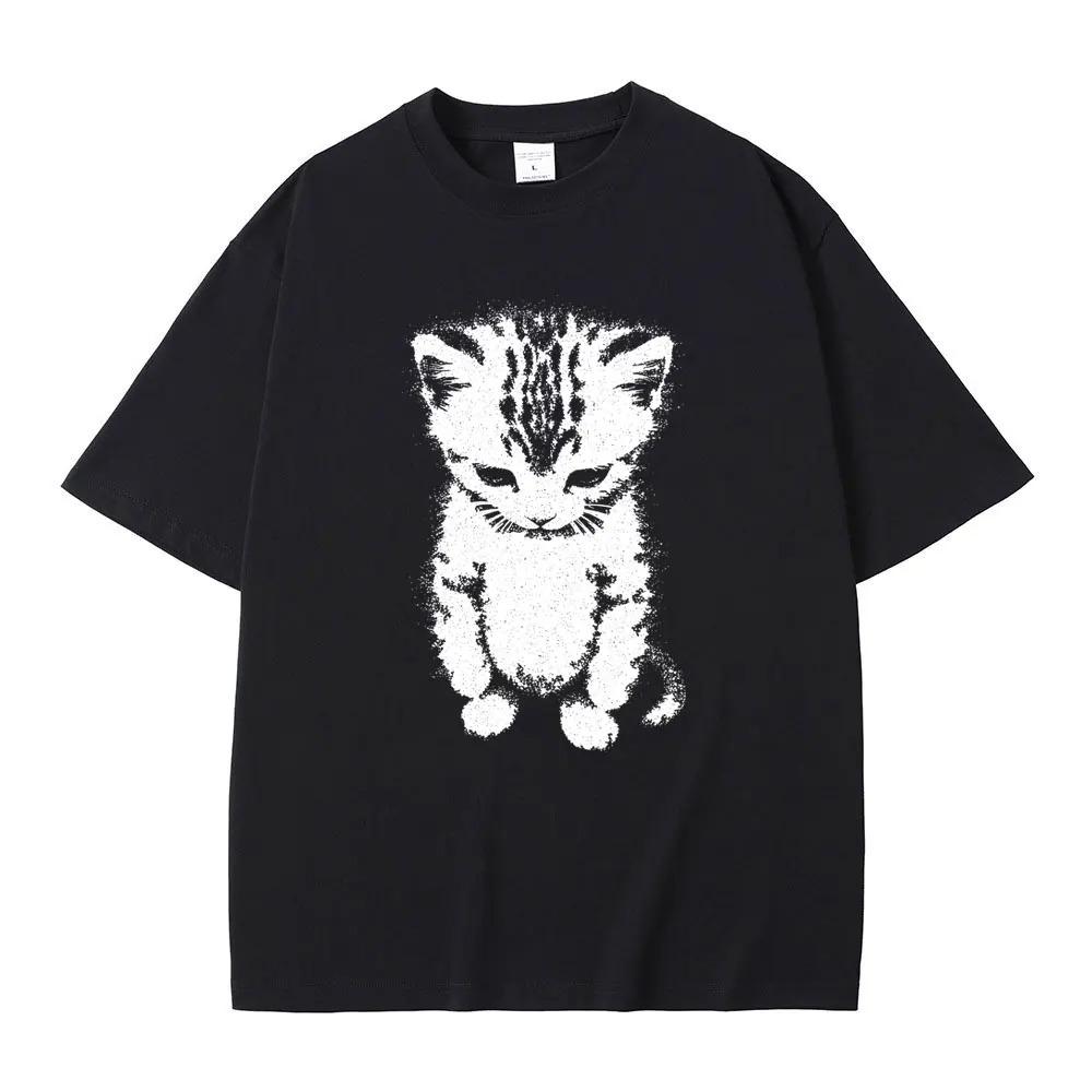 Футболка с графическим принтом El Gato Sad Crying Cat Funny Meme Унисекс Мужская Повседневная Юмористическая Винтажная Хлопковая Футболка Большого Размера с Коротким Рукавом