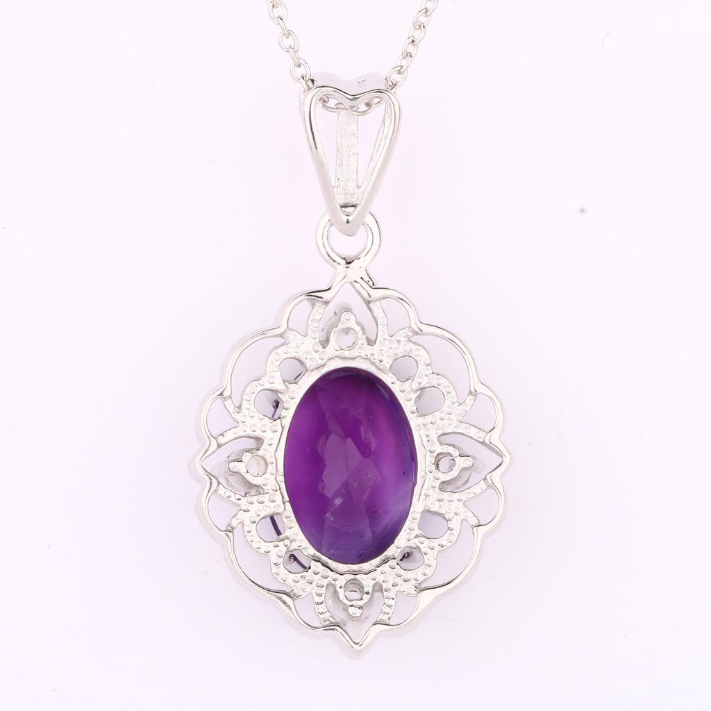 Amethyst & Citrine Pendant 925 Sterling Silver Rhodium Gemstone Jewelry Gift for Her