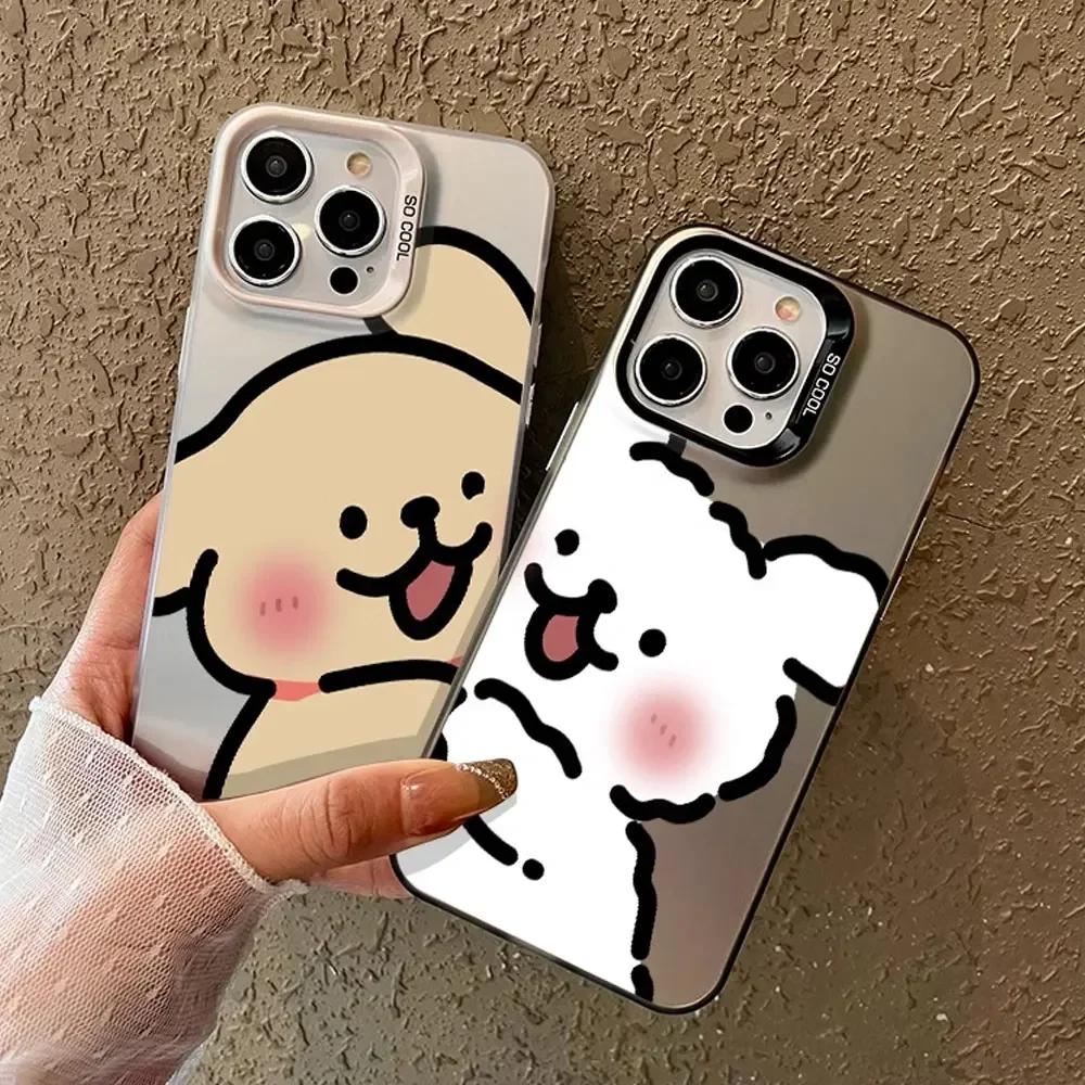 Милый Аниме Чехол для Телефона Пара Любителей Собак для IPhone 11 12 13 14 15 16 Pro Max X XS MAX XR SE 7 8Plus Ударопрочный Бампер Жесткий Чехол