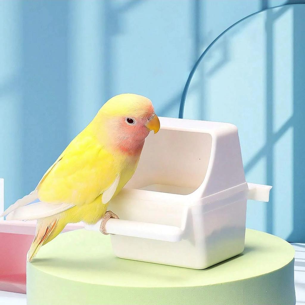1pc-Hanging Bird Feeders for Cage Plastic Food Container with Perch for Parakeets