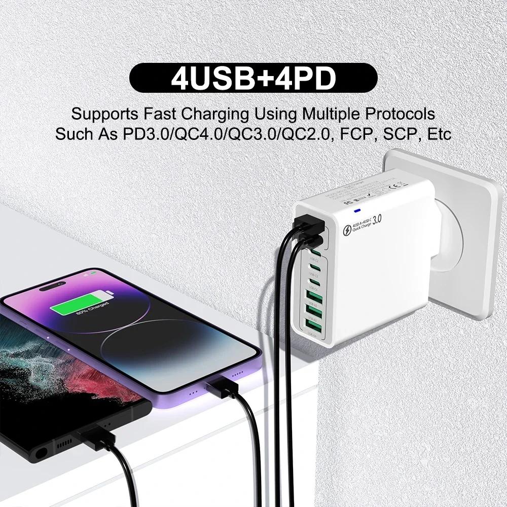 Всего 120 Вт USB C зарядное устройство PD Muti 8 портов быстрая высокоскоростная зарядка мобильного телефона быстрая зарядка Type C настенный адаптер для iPhone Xiaomi
