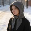 Новая женская зимняя универсальная теплая балаклава-шапка и шарф, интегрированные, вязаная, шерстяная, с капюшоном