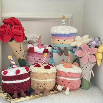 Желейный Супер Милый Клубничный Торт Плюшевые Игрушки Мягкие Фрукты Мороженое Закуска Плюшевый Торт на День Рождения Свеча Праздничный Декор Подарок для Детей Малыша