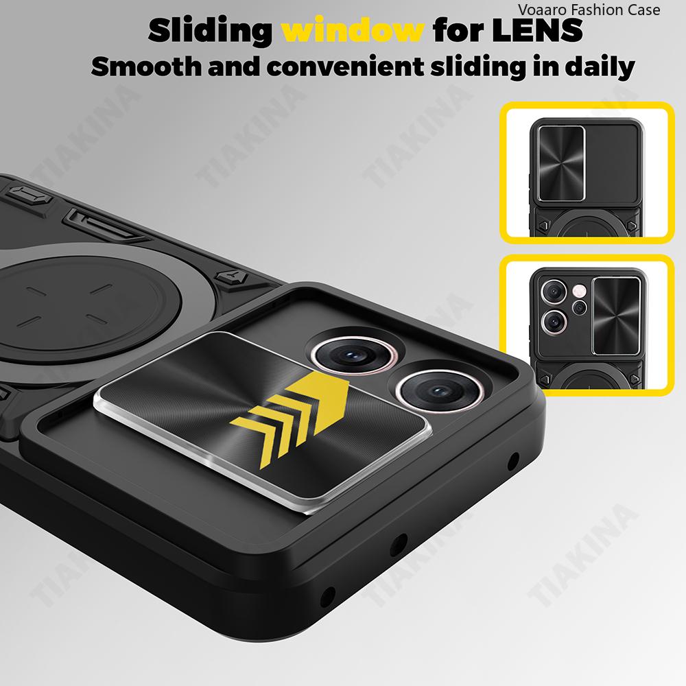 Чехол-накладка Slide Lens Armor для OPPO Reno14 F 5G Чехол для OPPO Reno14 Reno 14 Pro 5G Чехол Магнитное кольцо Подставка Держатель Накладка Задняя крышка Capa