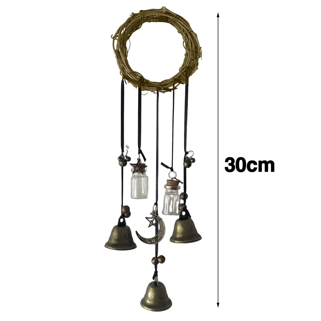 2PCS Handmade Hanging Witch Bell Protection Door Hanger Witch Wind Chime Wreath Magic Wind Chime Pendant Home Door Craft Decor