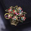 Vintage Colored Flower Basket Brooches Women Beauty Sparkling Flower Brooch Wedding Party Banquet Casual Jewelry Gift
