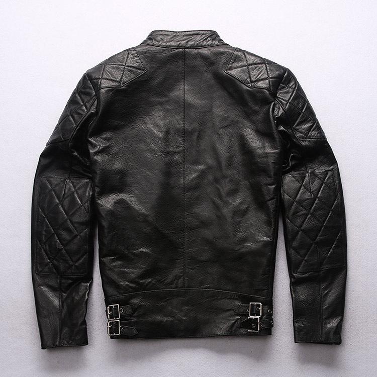 Мужская куртка из натуральной овчины, с воротником-стойкой, косой ромбовидный узор, повседневный мотоциклетный стиль