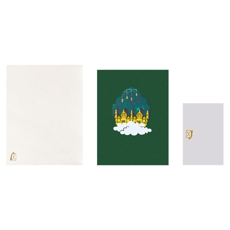 1 Set Foldable Eid Moon Charm Greeting Card with Envelope Small Card Exquisite Folding Thank You Card Message Writable