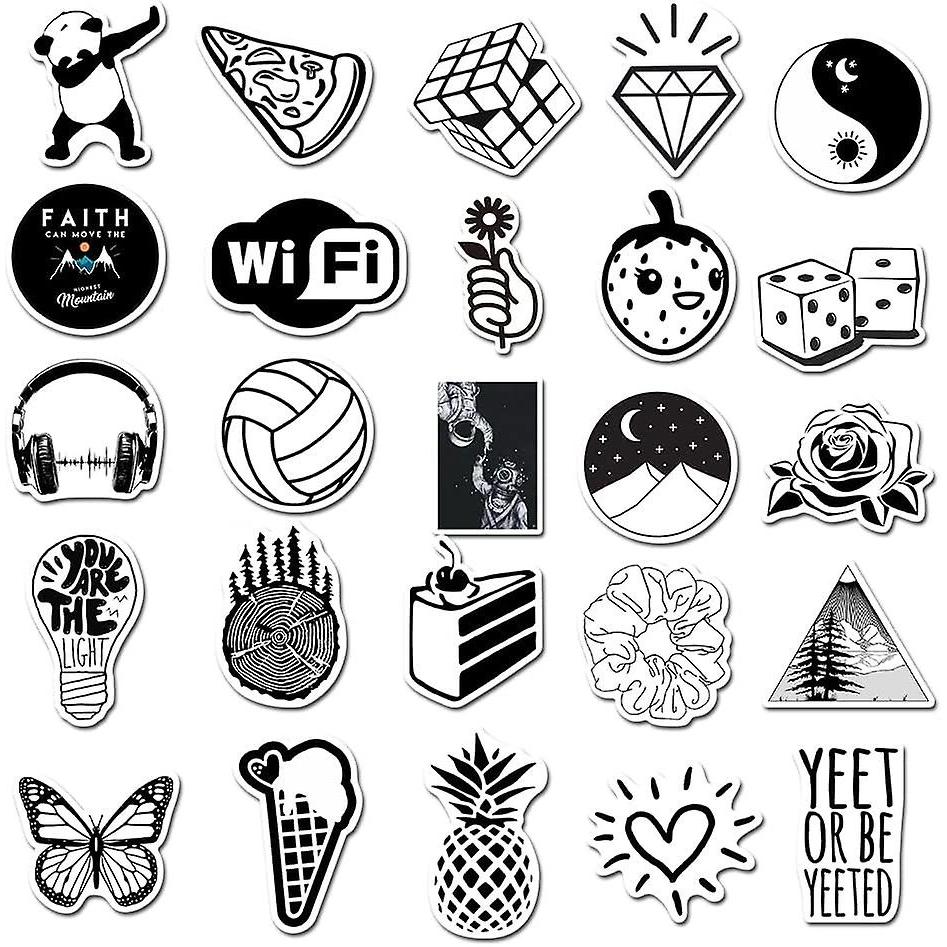 Girls Black and White Sticker Pack 50 Pieces Waterproof Water Bottle Laptop Skateboard Phone Computer Stickers for Teens Kids