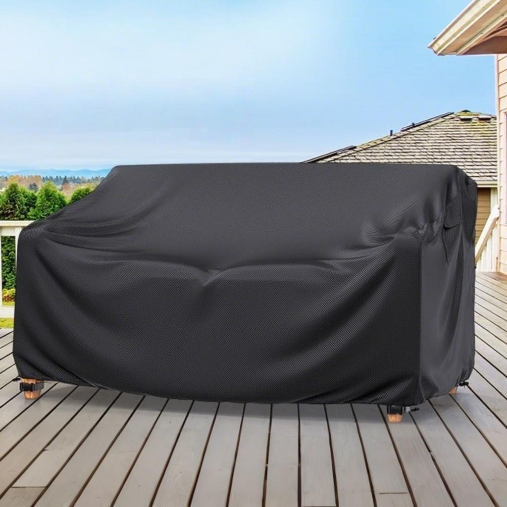 2/3 Seater Patio Sofa Cover | Black 210D Oxford Fabric with Handles and Bottom Drawstring, All Season Protective Cover for Garden,