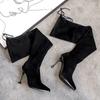 Fashion Ladies Boots Pointed Toe Black Above Over The Knee Elegant Heeled Shoes for Women Footwear Elastic High Heels Thigh Gothic Hot
