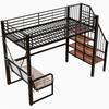 Bunk bed (90 x 200) with sturdy metal frame, removable upholstered sofa, storage space and safety staircase. Suitable for children and adults. Black.