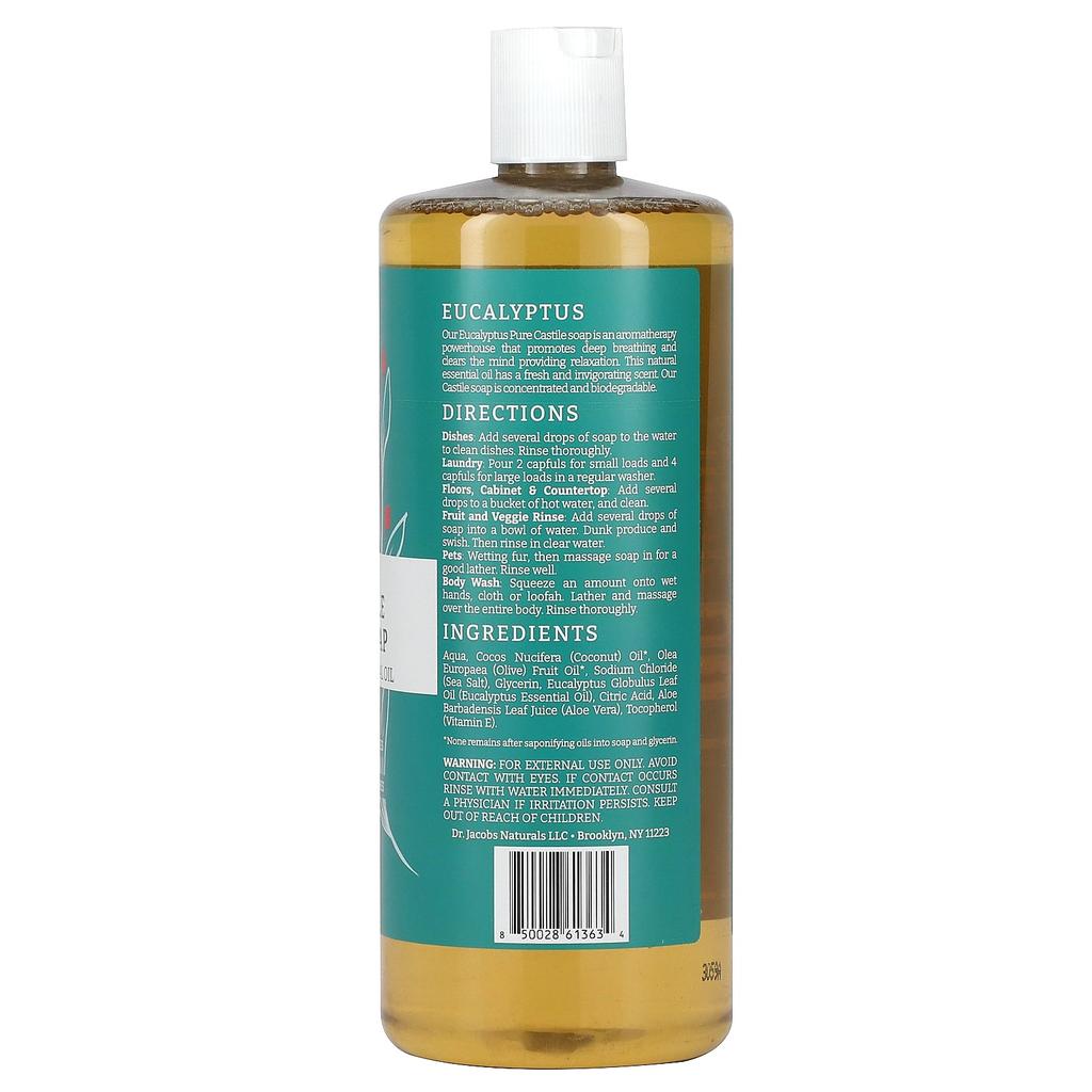 Dr. Jacobs Naturals Растительное мыло Кастильское универсальное, эфирное масло эвкалипта, 946 мл (32 унции)
