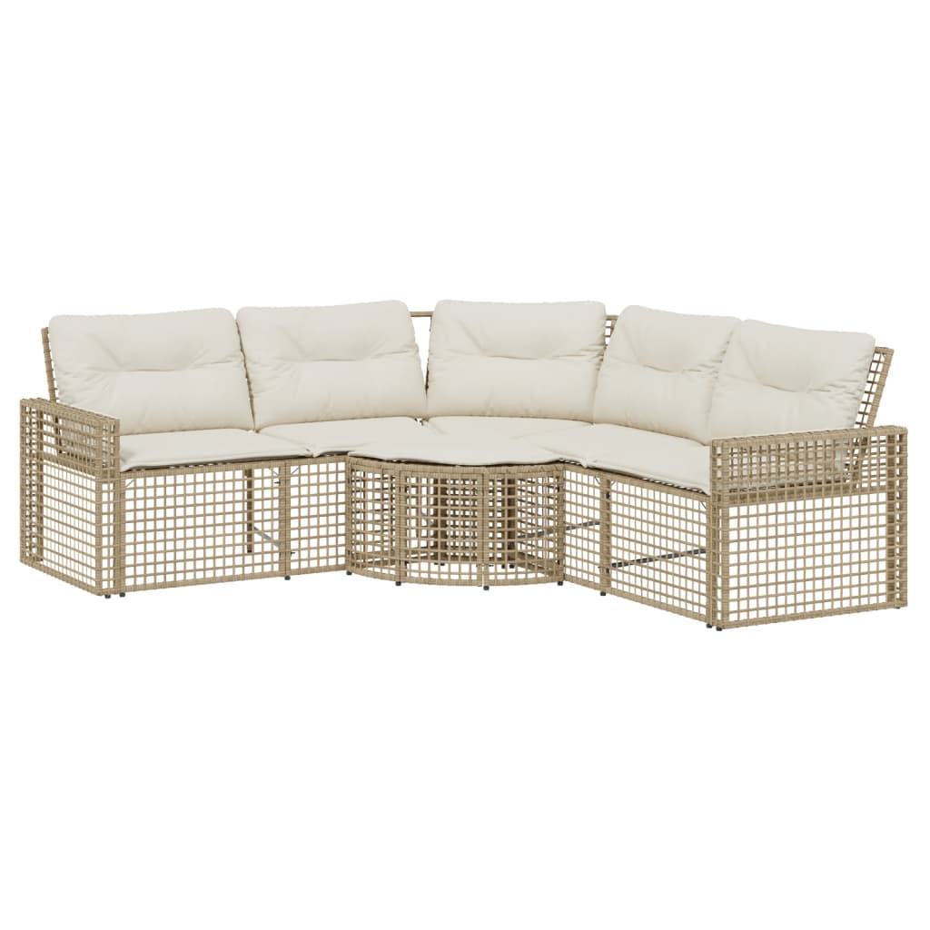 L shaped Garden Sofa with Cushions and Footstool Beige Poly Rattan