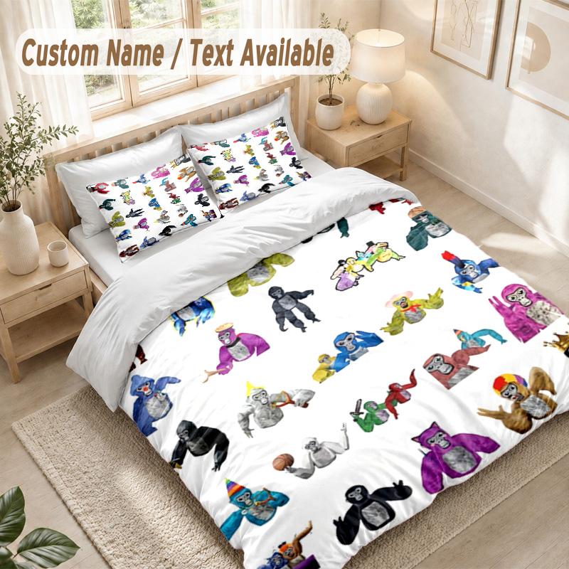 Gorilla Tag cartoon Bedding Set, 1 Duvet Cover & 2 Pillowcases Soft Comfortable Bedroom Home Textile Decor